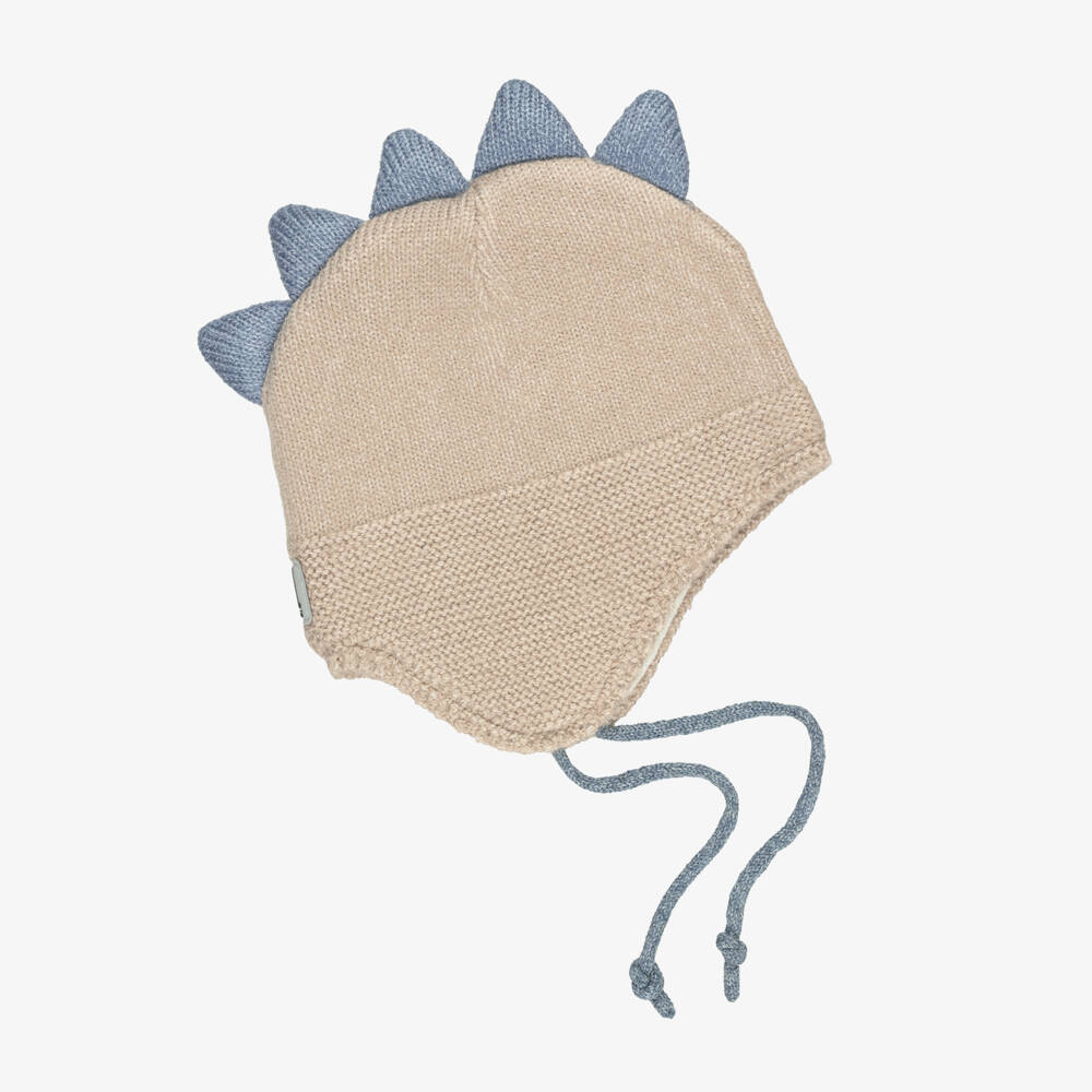 Deux par Deux-Boys Taupe Beige Knitted Dino Hat | Childrensalon