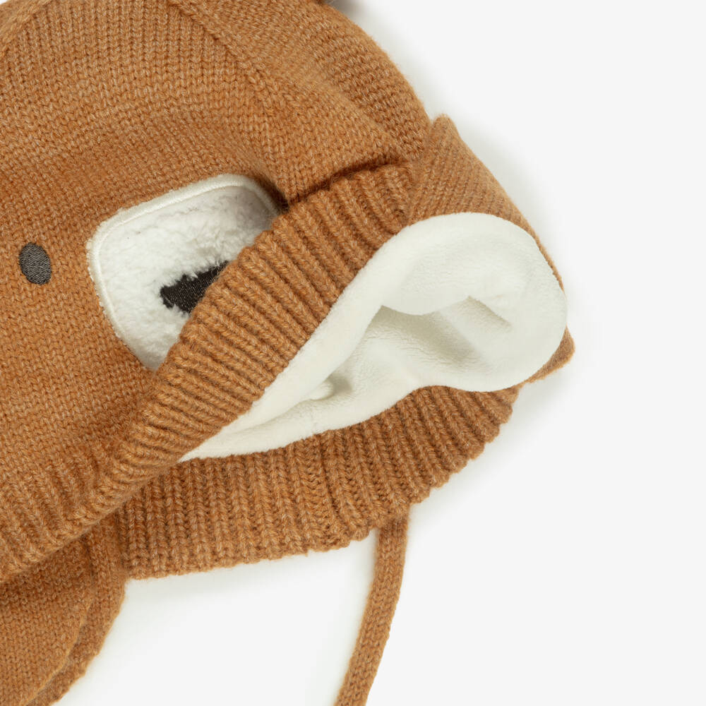 Deux par Deux-Caramel Brown Knitted Hat with Bear Ears | Childrensalon