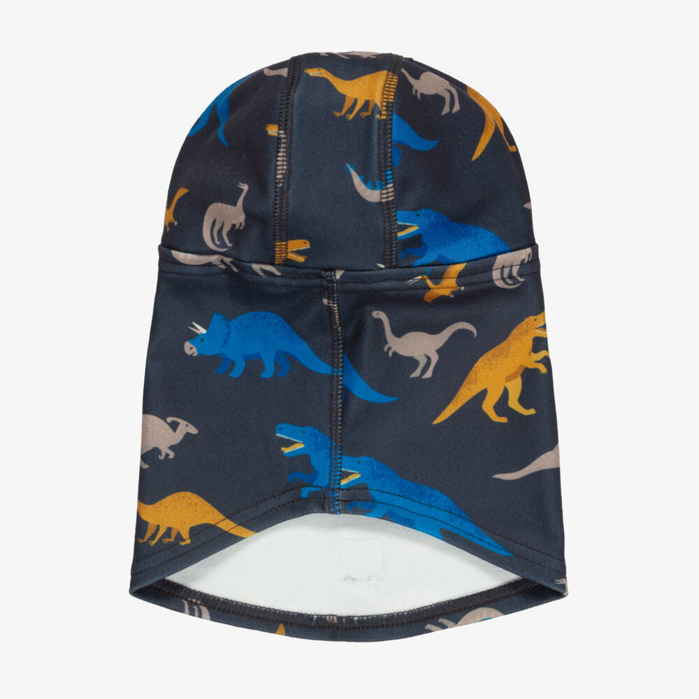Deux par Deux-Dark Grey Brushed Jersey Balaclava with Dinosaur Print | Childrensalon