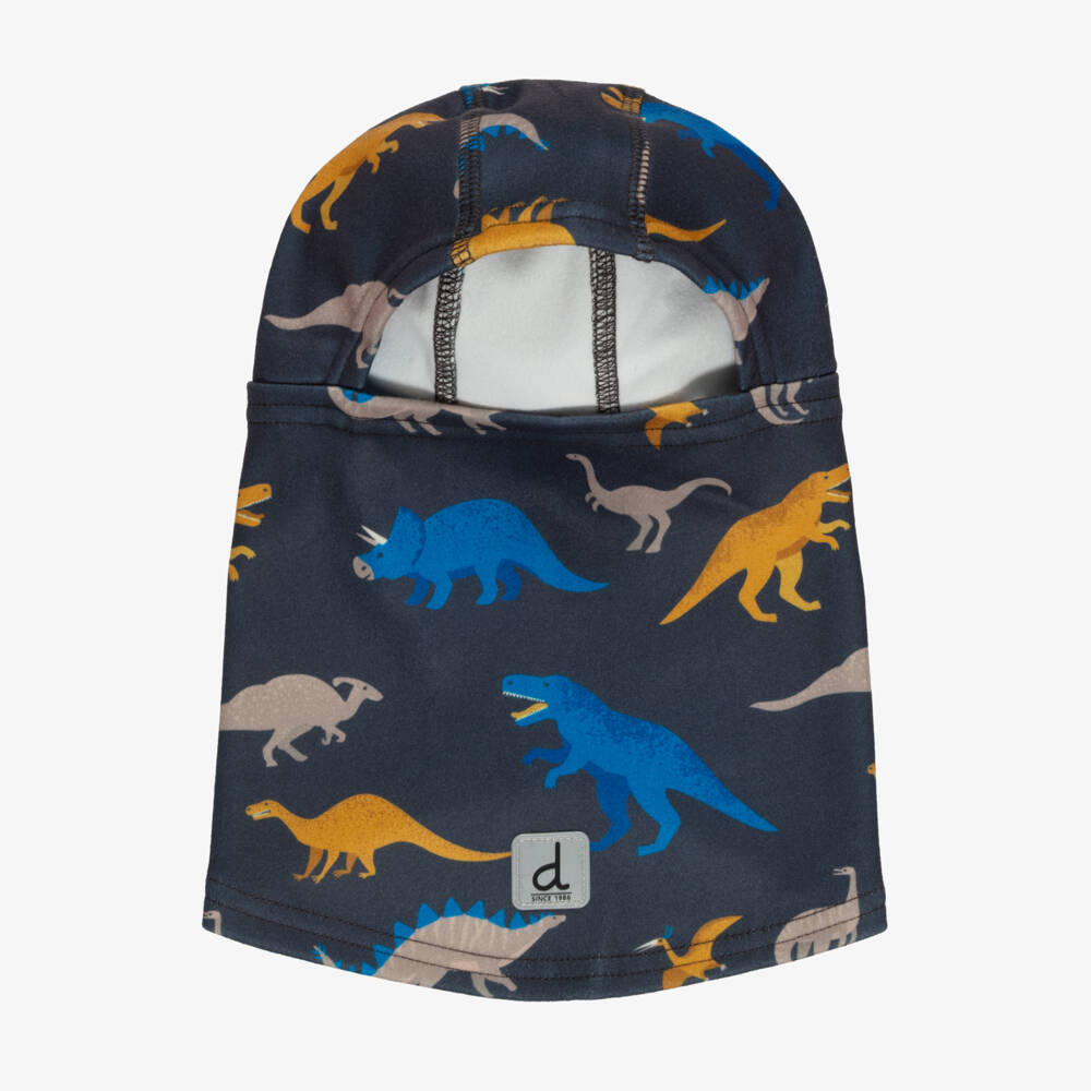 Deux par Deux-Dark Grey Brushed Jersey Balaclava with Dinosaur Print | Childrensalon