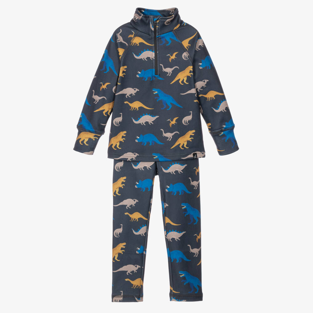 Deux par Deux-Dark Grey Dinosaur Print Thermal Base Layer Set | Childrensalon