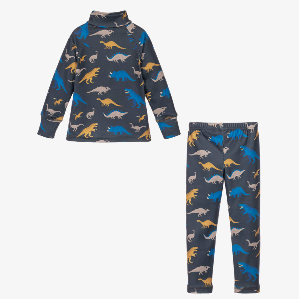 Deux par Deux-Dark Grey Dinosaur Print Thermal Base Layer Set | Childrensalon