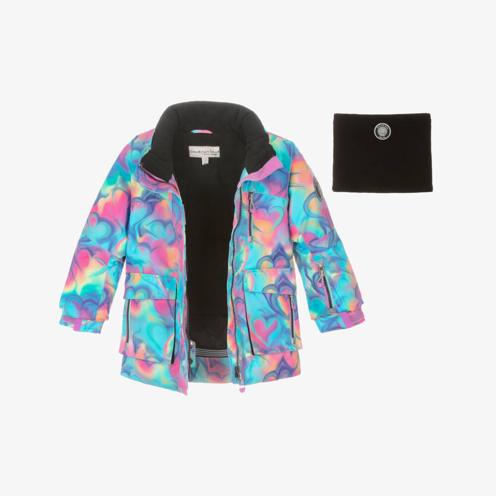 Deux par Deux-Girls Black & Blue Abstract Heart Print Snowsuit | Childrensalon