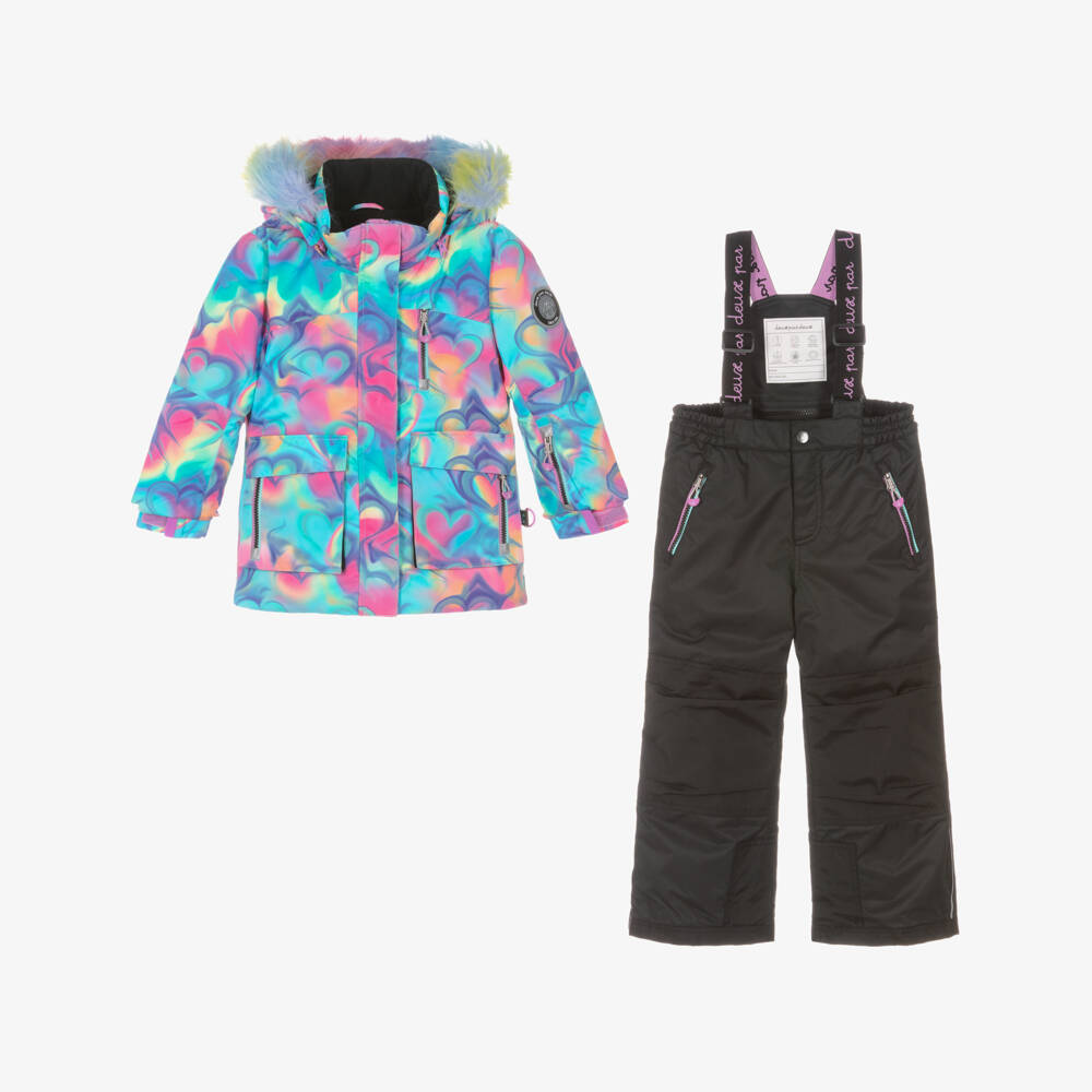 Deux par Deux-Girls Black & Blue Abstract Heart Print Snowsuit | Childrensalon