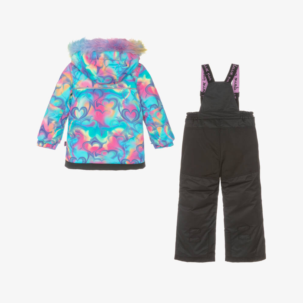 Deux par Deux-Girls Black & Blue Abstract Heart Print Snowsuit | Childrensalon