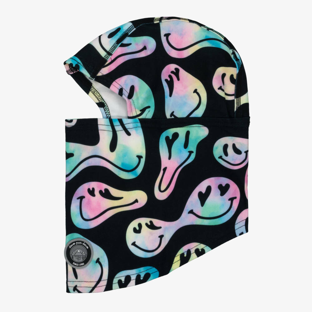 Deux par Deux-Girls Black Brushed Jersey Smiling Faces Balaclava | Childrensalon