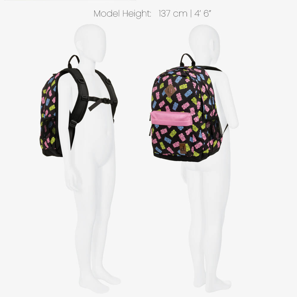Deux par Deux-Girls Black Gummy Bear Print Backpack (46cm) | Childrensalon