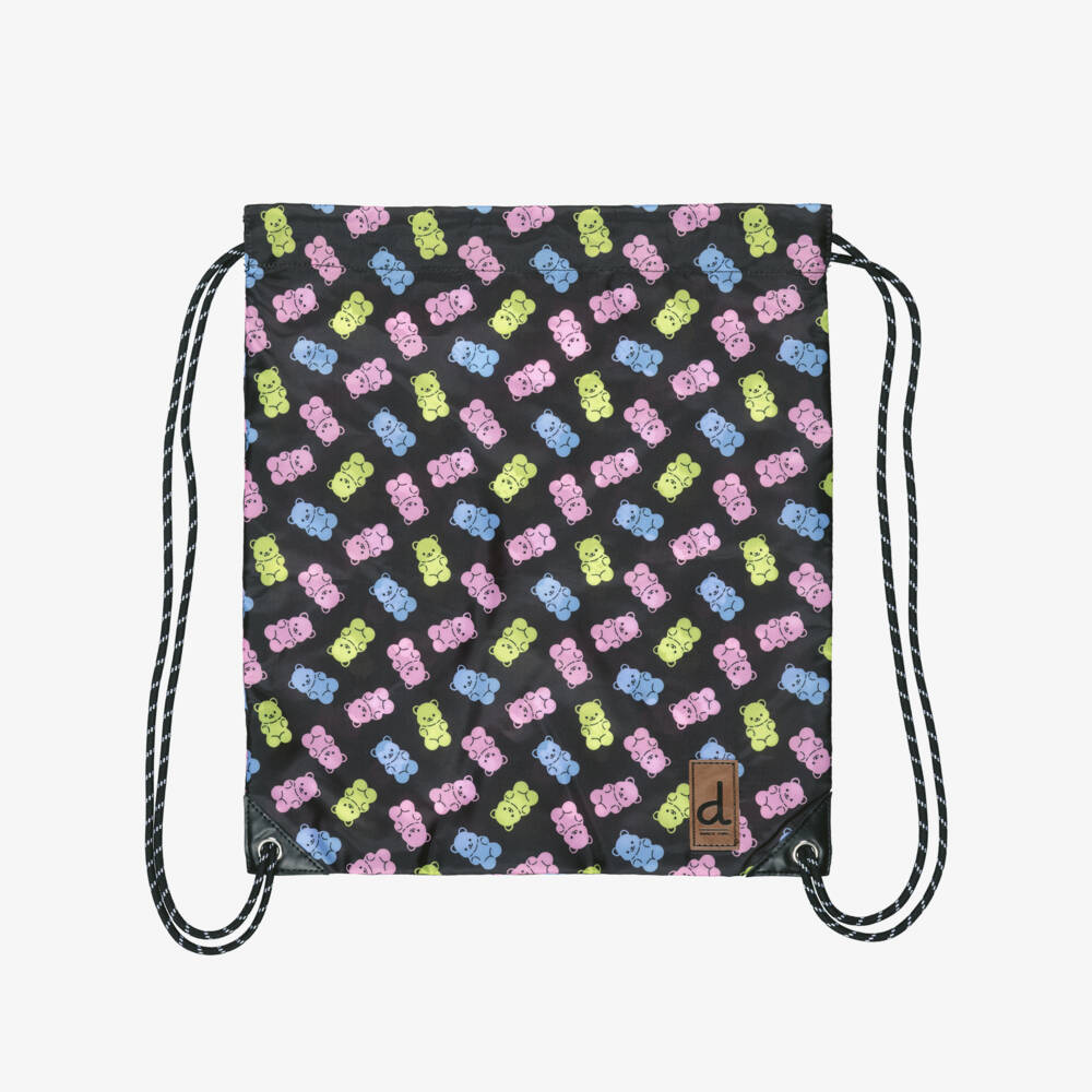 Deux par Deux-Girls Black Gummy Bear Print Drawstring Backpack (39cm) | Childrensalon