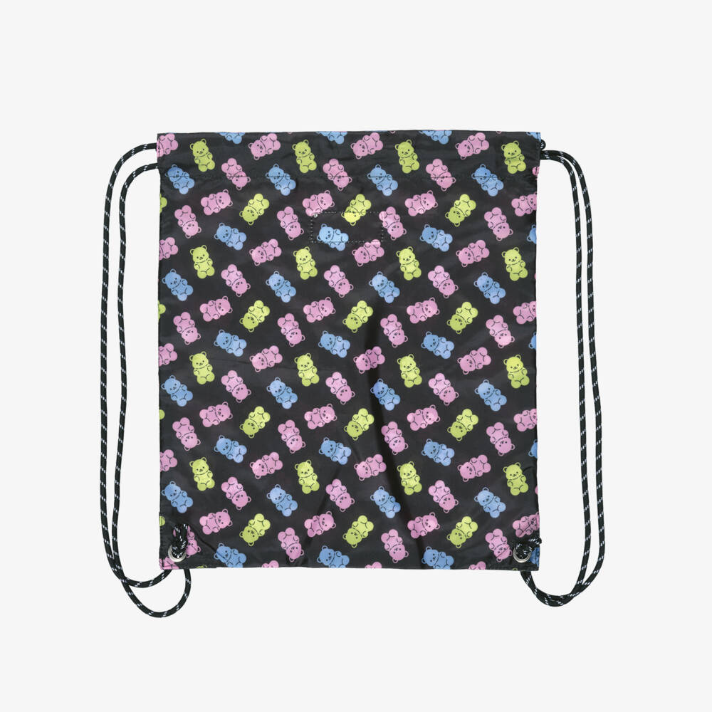 Deux par Deux-Girls Black Gummy Bear Print Drawstring Backpack (39cm) | Childrensalon
