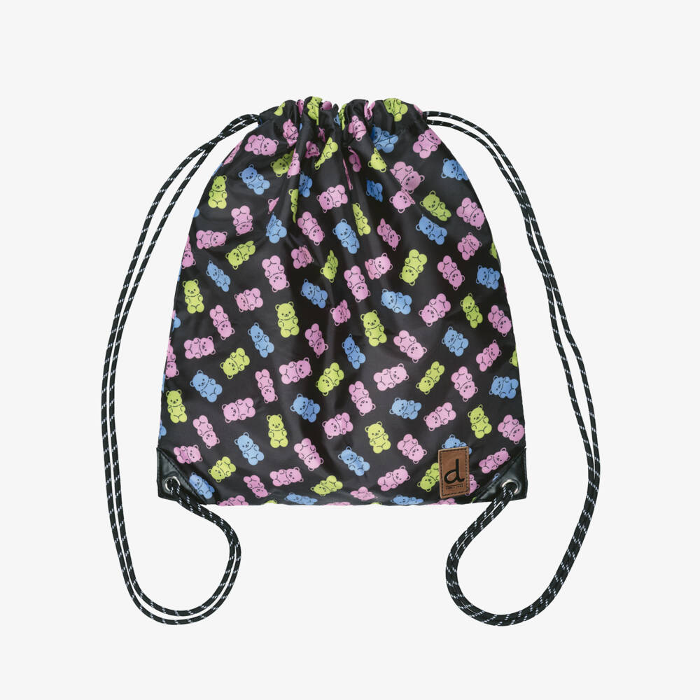 Deux par Deux-Girls Black Gummy Bear Print Drawstring Backpack (39cm) | Childrensalon