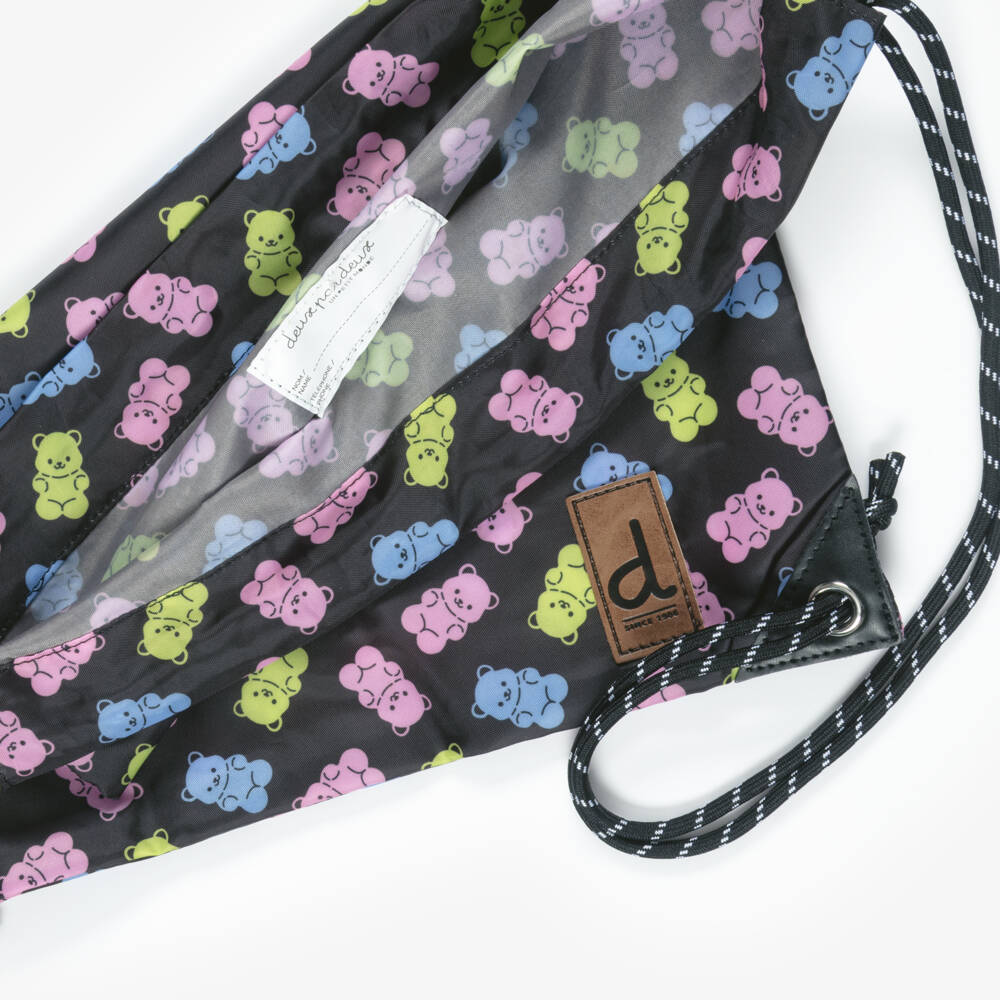 Deux par Deux-Girls Black Gummy Bear Print Drawstring Backpack (39cm) | Childrensalon