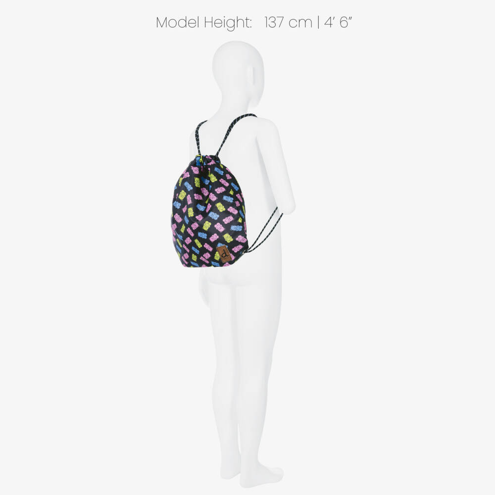 Deux par Deux-Girls Black Gummy Bear Print Drawstring Backpack (39cm) | Childrensalon