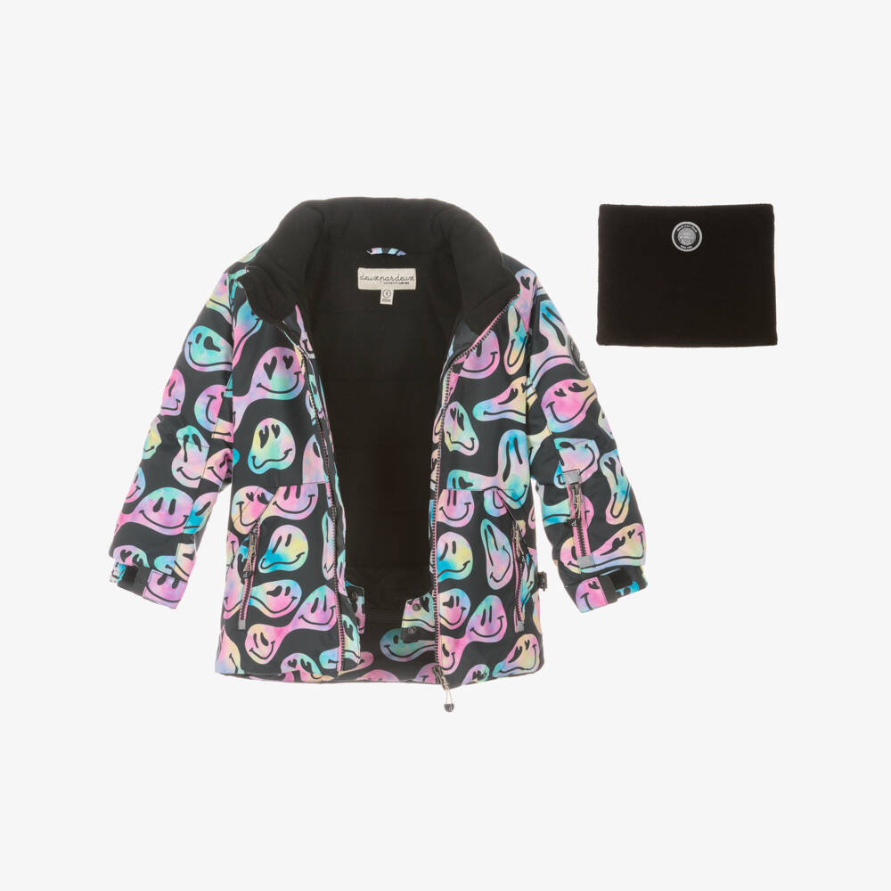 Deux par Deux-Girls Black & Pink Smiling Faces Snowsuit | Childrensalon