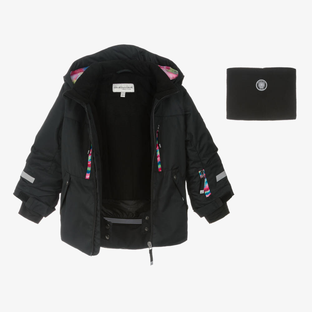 Deux par Deux-Girls Black & Pink Snowsuit | Childrensalon