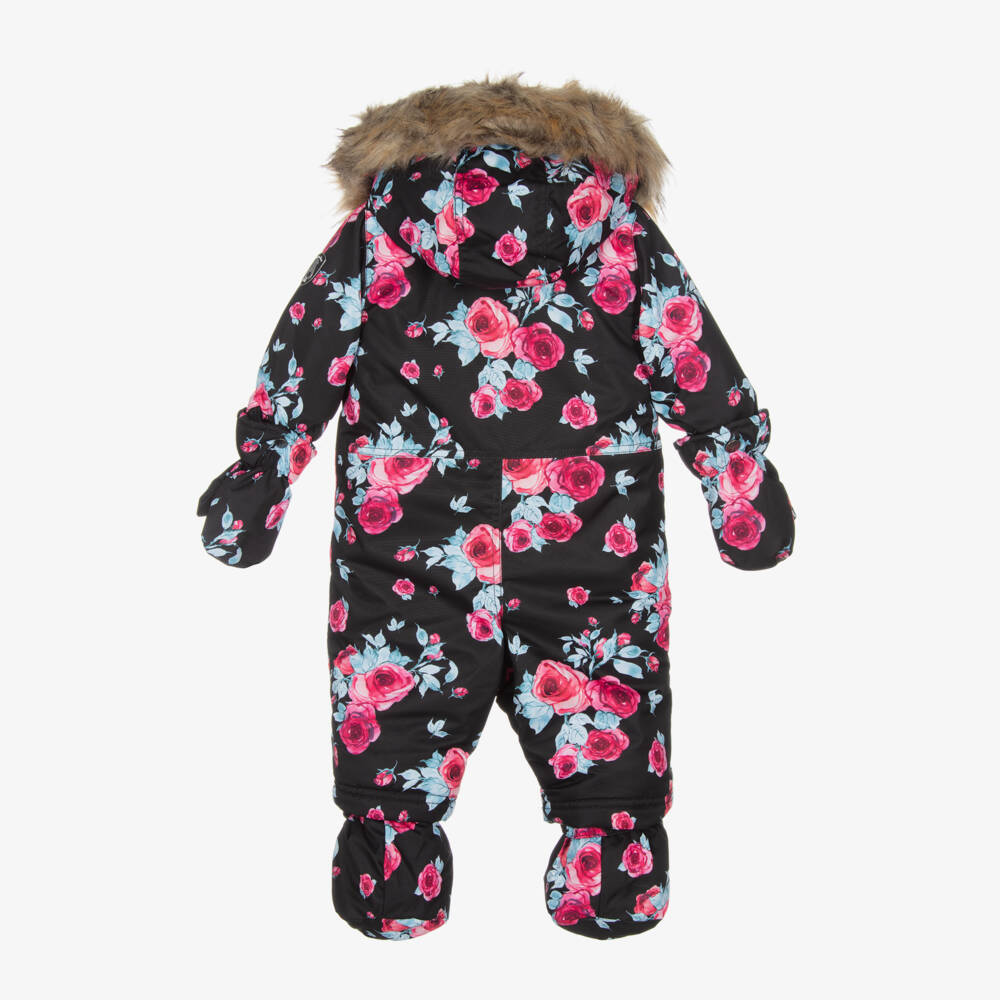 Deux par Deux-Girls Black Roses Snowsuit Set | Childrensalon