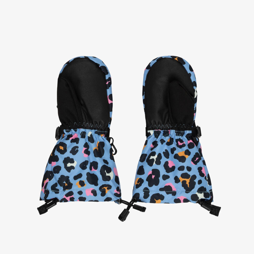 Deux par Deux-Girls Blue Leopard Print Teknik Ski Mittens | Childrensalon