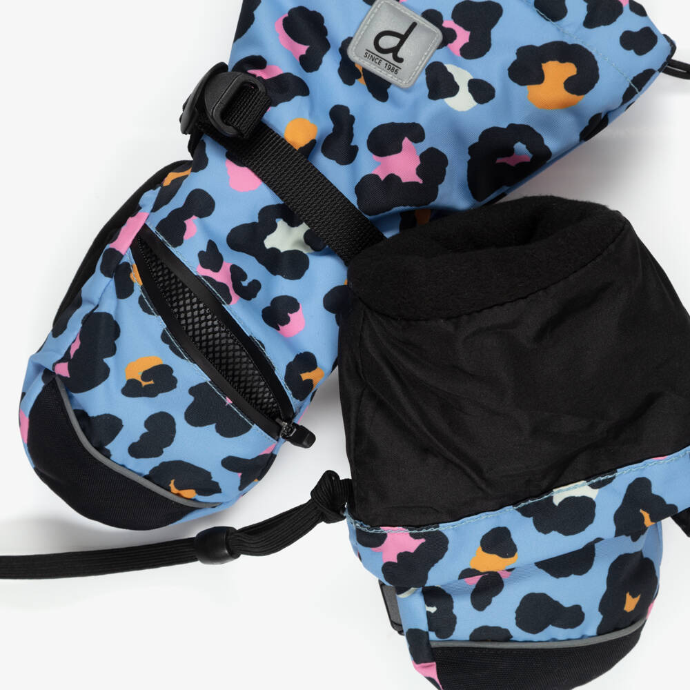 Deux par Deux-Girls Blue Leopard Print Teknik Ski Mittens | Childrensalon