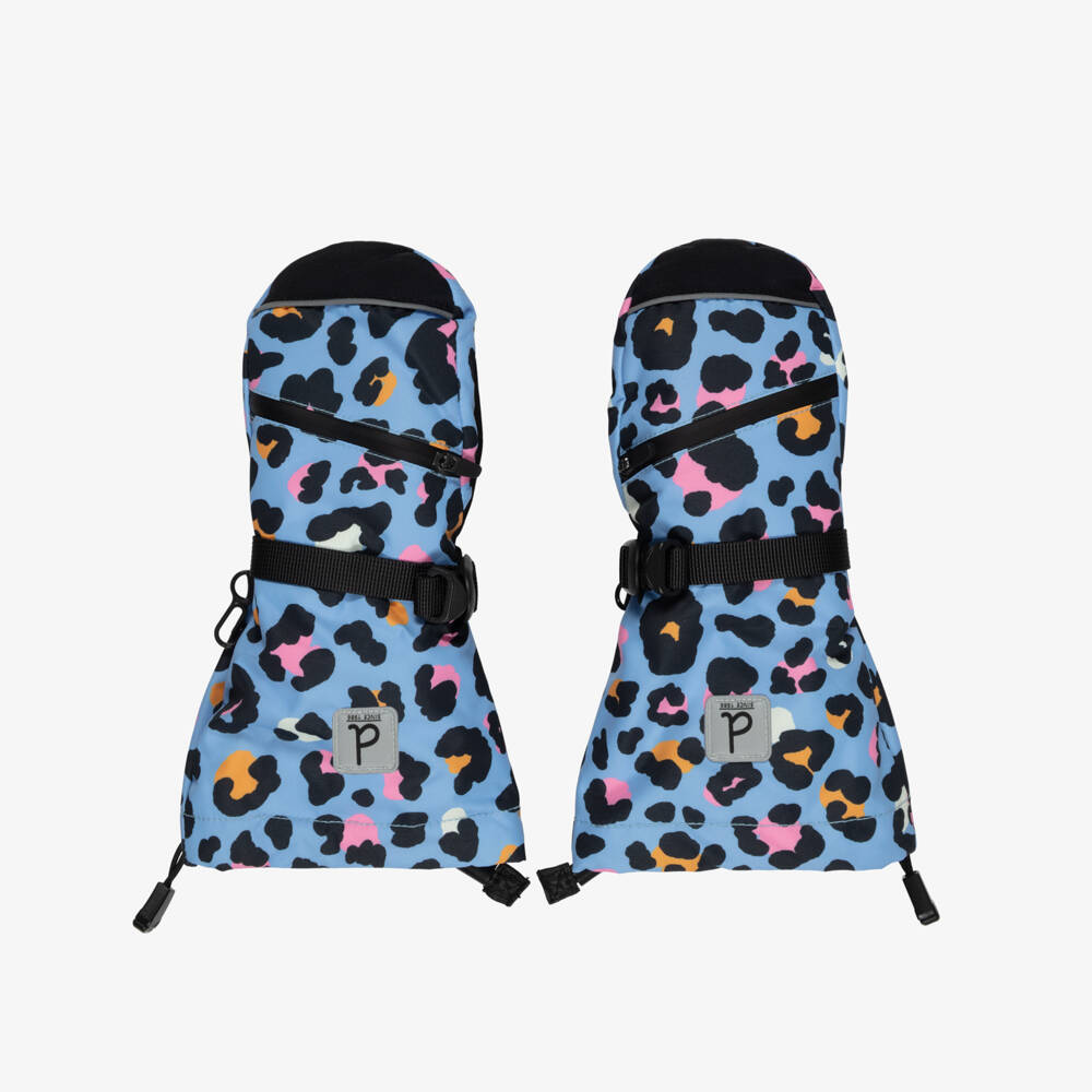 Deux par Deux-Girls Blue Leopard Print Teknik Ski Mittens | Childrensalon