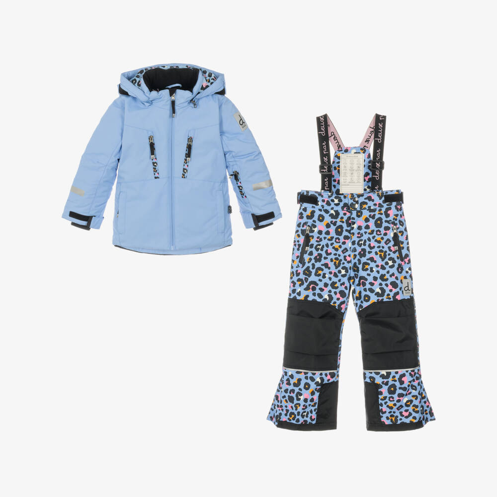 Deux par Deux-Girls Blue Leopard Print Teknik Snowsuit | Childrensalon