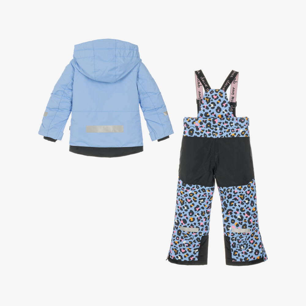Deux par Deux-Girls Blue Leopard Print Teknik Snowsuit | Childrensalon
