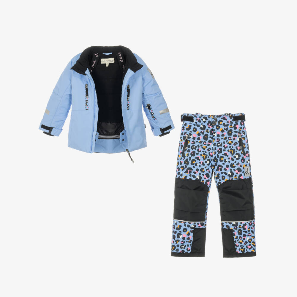 Deux par Deux-Girls Blue Leopard Print Teknik Snowsuit | Childrensalon