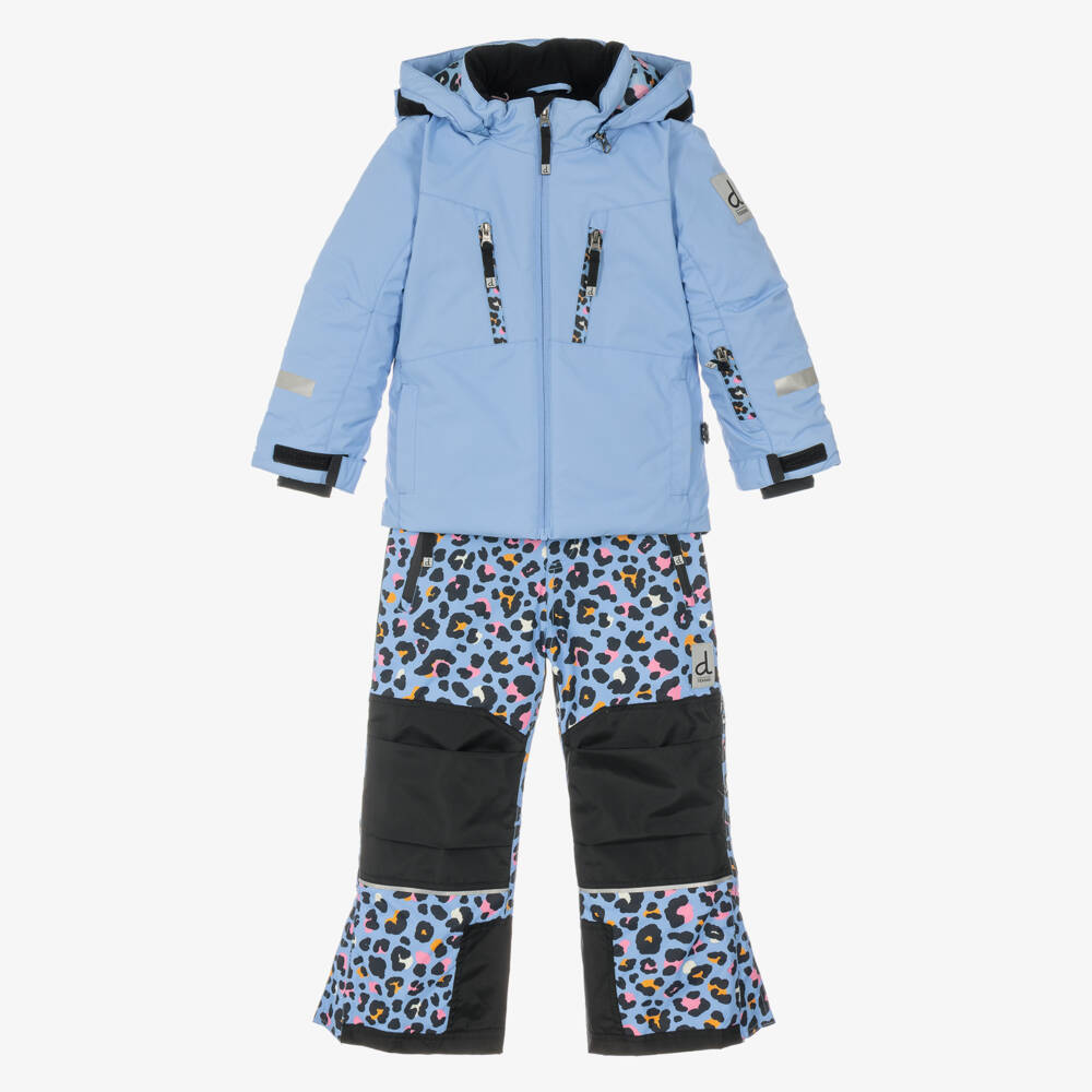Deux par Deux-Girls Blue Leopard Print Teknik Snowsuit | Childrensalon