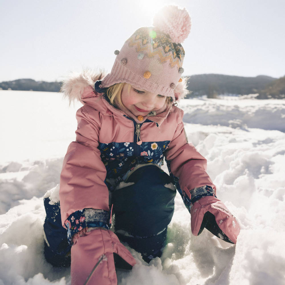 Deux par Deux-Girls Blue & Pink Floral Print Snowsuit with Detachable Hood | Childrensalon