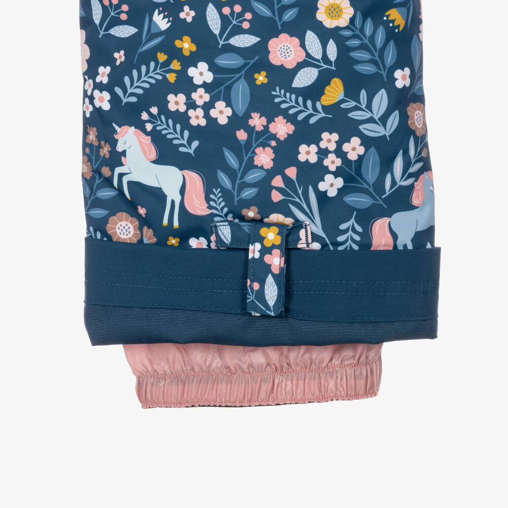 Deux par Deux-Girls Blue & Pink Floral Print Snowsuit with Detachable Hood | Childrensalon