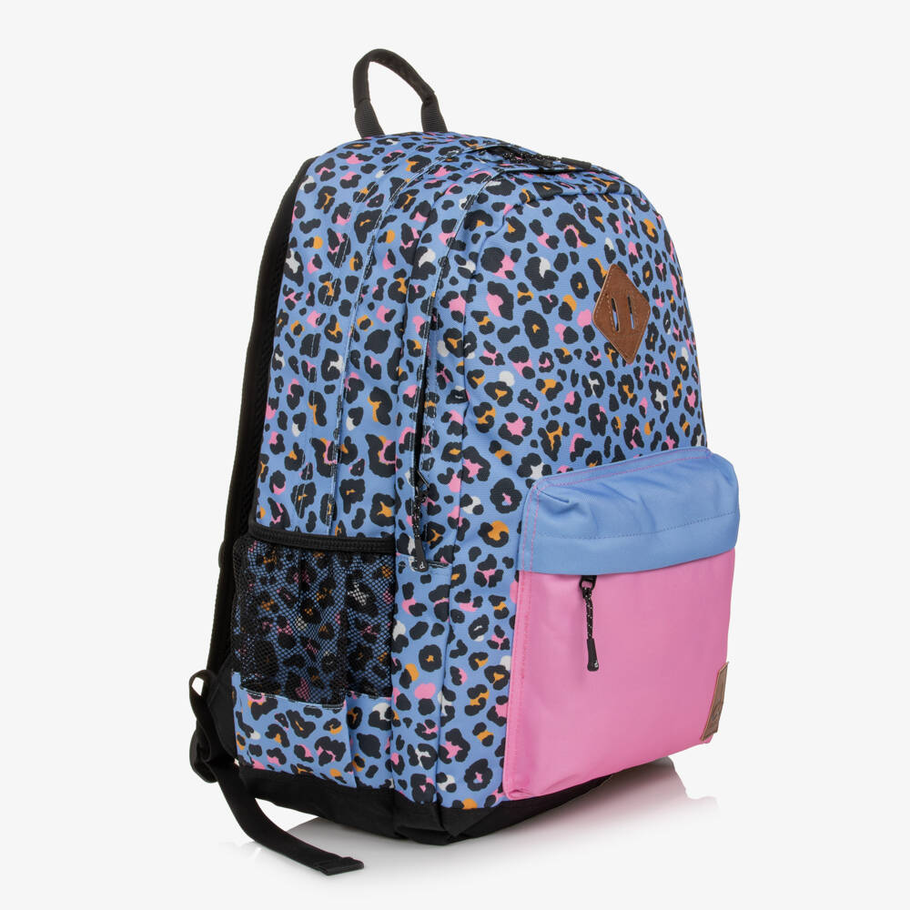 Deux par Deux-Girls Blue & Pink Leopard Print Backpack (46cm) | Childrensalon