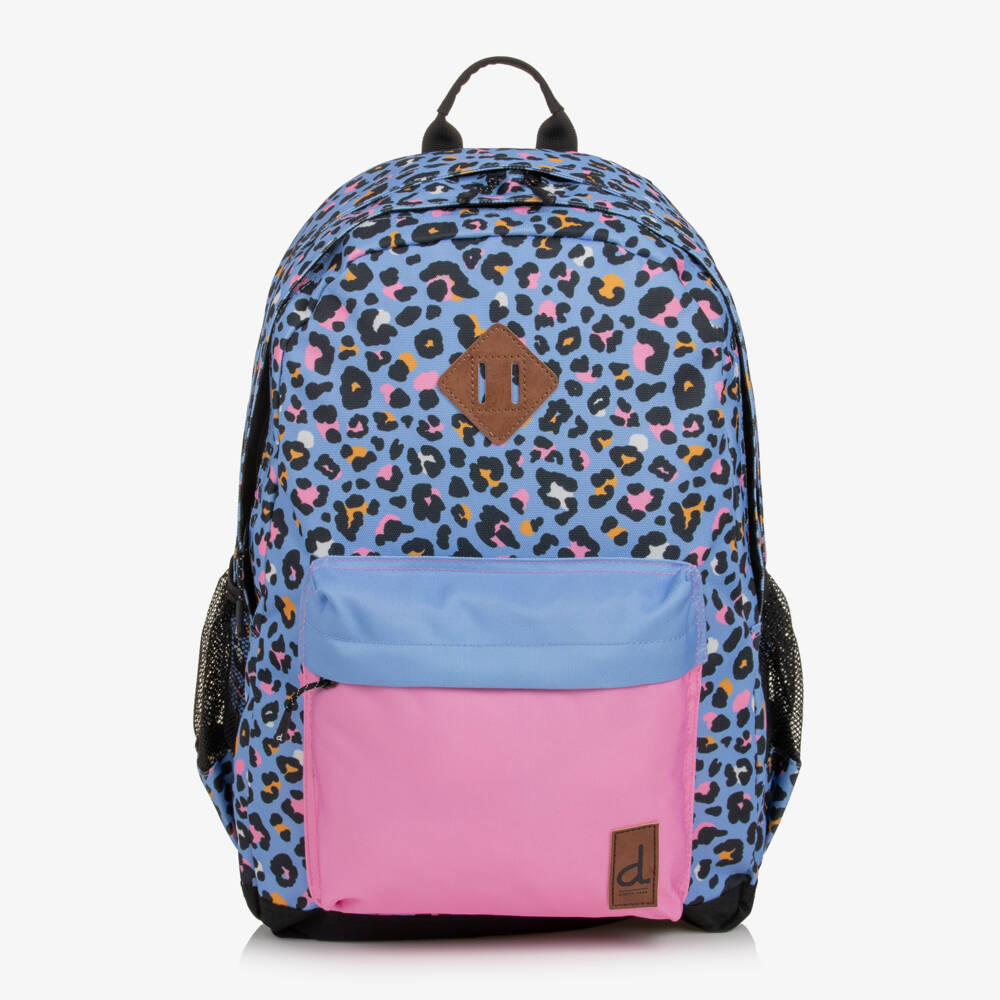 Deux par Deux-Girls Blue & Pink Leopard Print Backpack (46cm) | Childrensalon