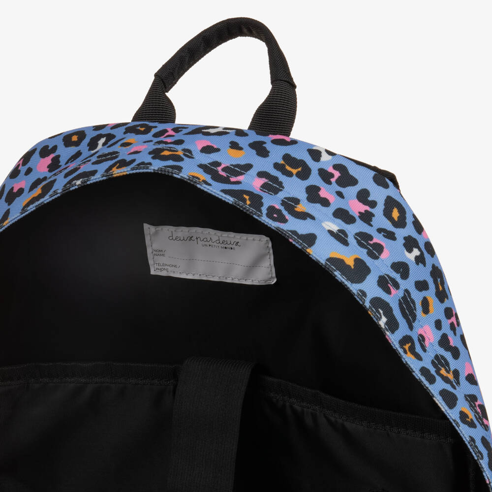 Deux par Deux-Girls Blue & Pink Leopard Print Backpack (46cm) | Childrensalon