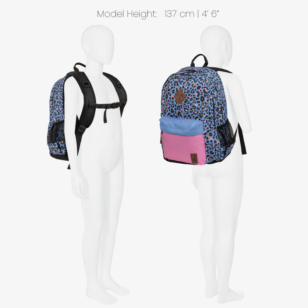Deux par Deux-Girls Blue & Pink Leopard Print Backpack (46cm) | Childrensalon
