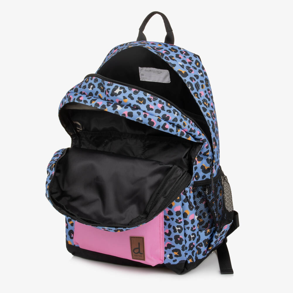 Deux par Deux-Girls Blue & Pink Leopard Print Backpack (46cm) | Childrensalon