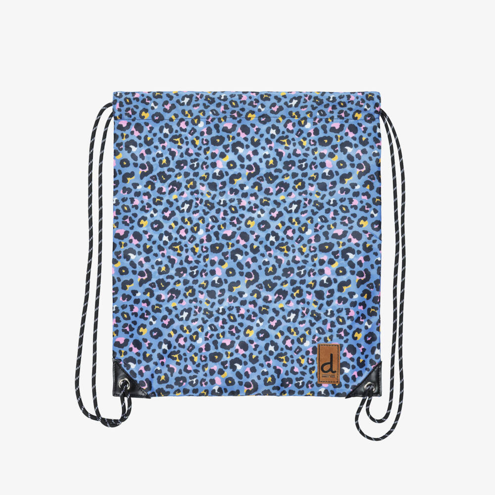 Deux par Deux-Girls Blue & Pink Leopard Print Drawstring Backpack (39cm) | Childrensalon