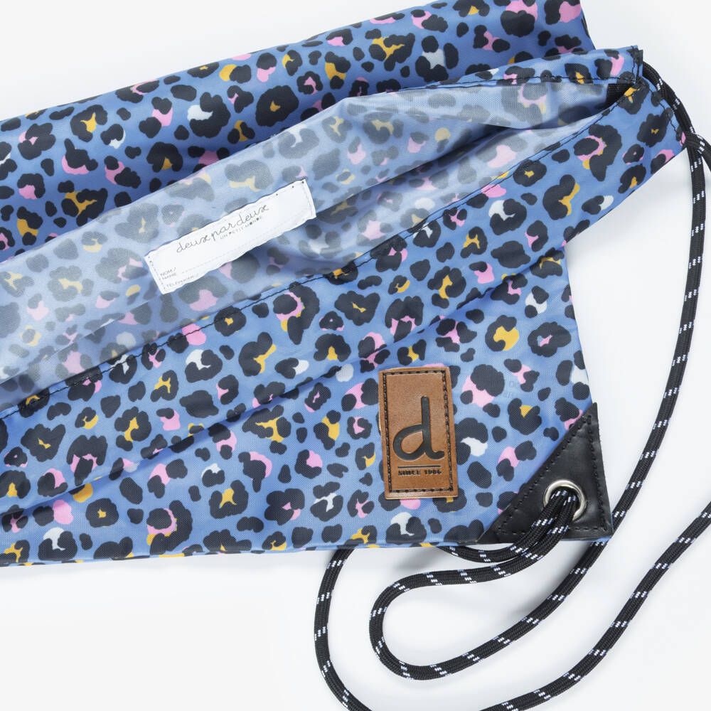 Deux par Deux-Girls Blue & Pink Leopard Print Drawstring Backpack (39cm) | Childrensalon