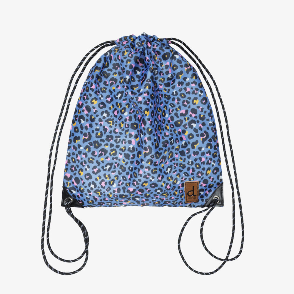 Deux par Deux-Girls Blue & Pink Leopard Print Drawstring Backpack (39cm) | Childrensalon