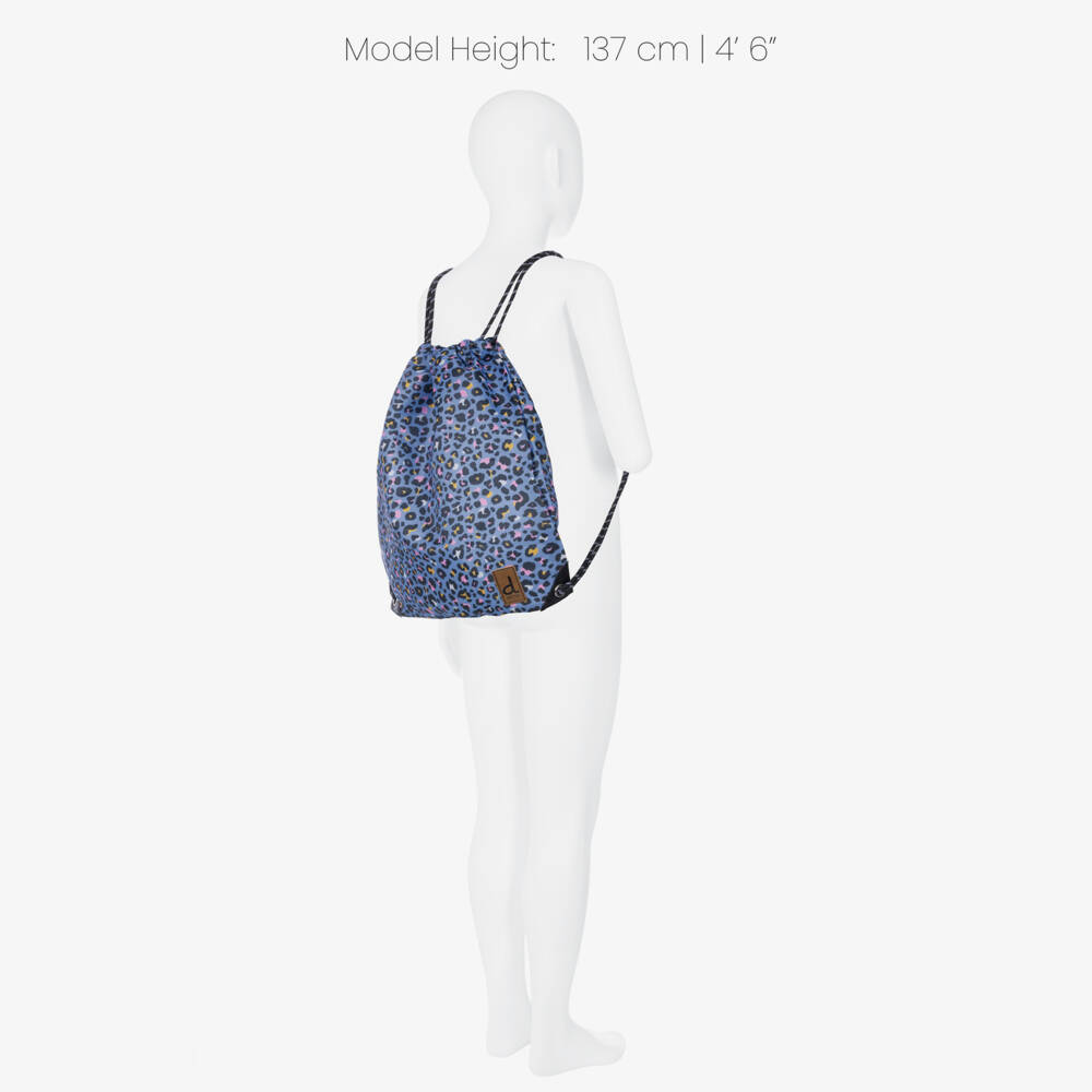 Deux par Deux-Girls Blue & Pink Leopard Print Drawstring Backpack (39cm) | Childrensalon