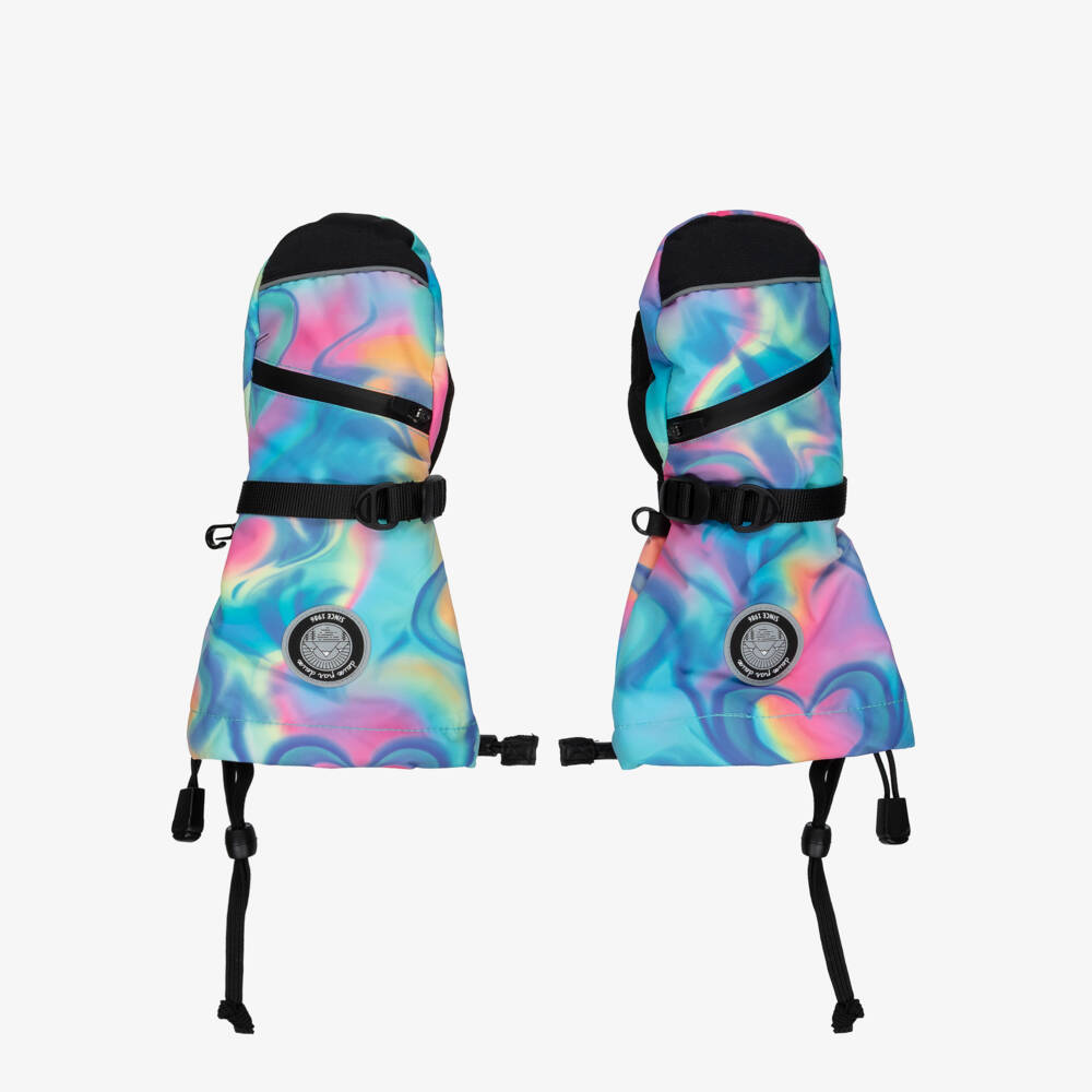 Deux par Deux-Girls Blue Rainbow Heart Technical Ski Mittens | Childrensalon