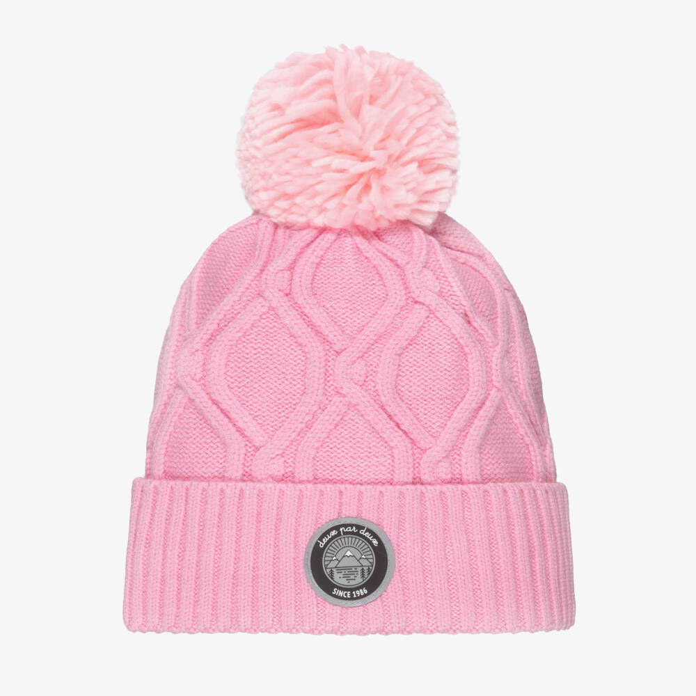 Deux par Deux-Girls Bright Pink Cable Knit Beanie Hat | Childrensalon