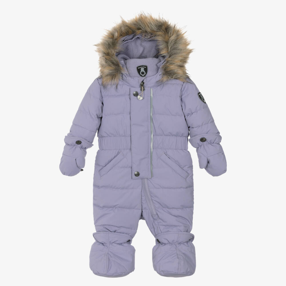 Deux par Deux-Girls Lilac Purple Hooded Snowsuit with Neck Warmer | Childrensalon