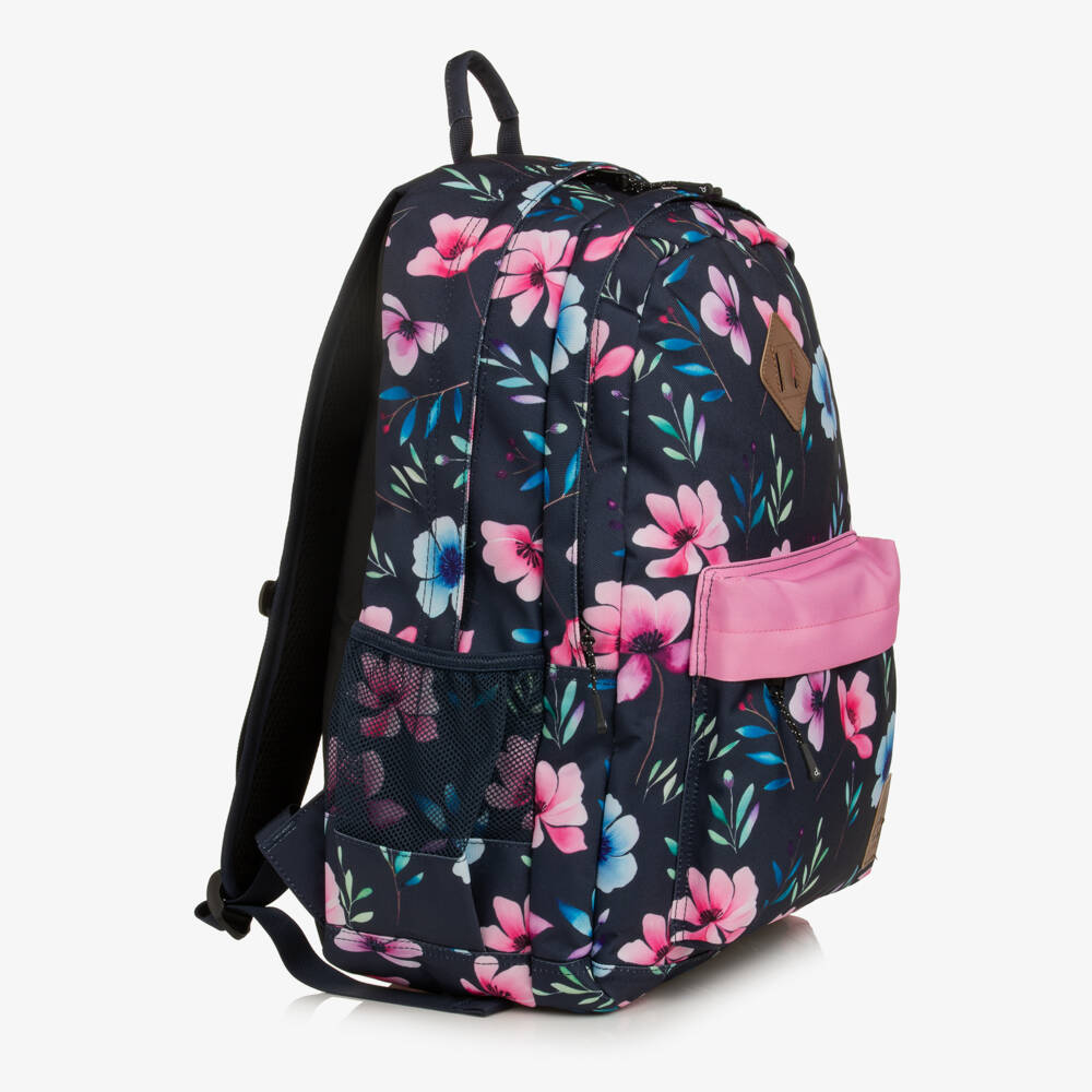 Deux par Deux-Girls Navy Blue Flower Print Backpack (46cm) | Childrensalon