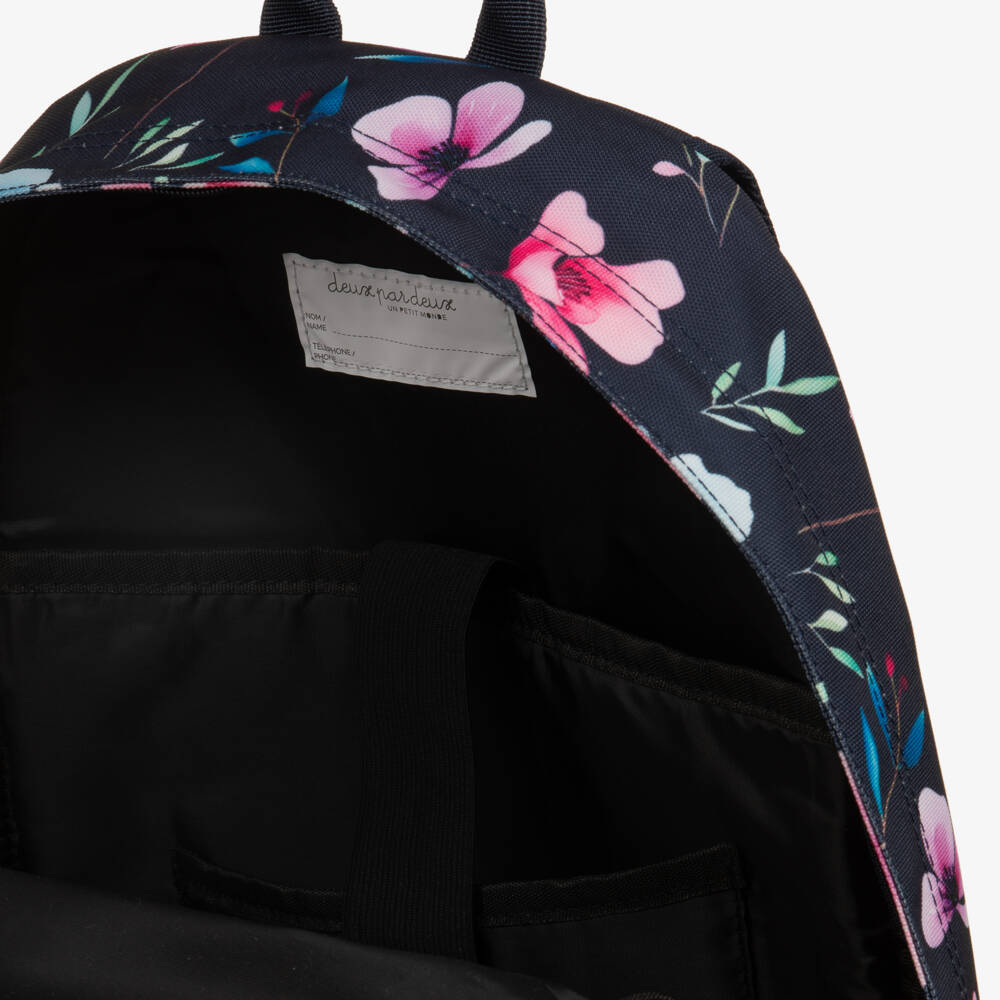Deux par Deux-Girls Navy Blue Flower Print Backpack (46cm) | Childrensalon