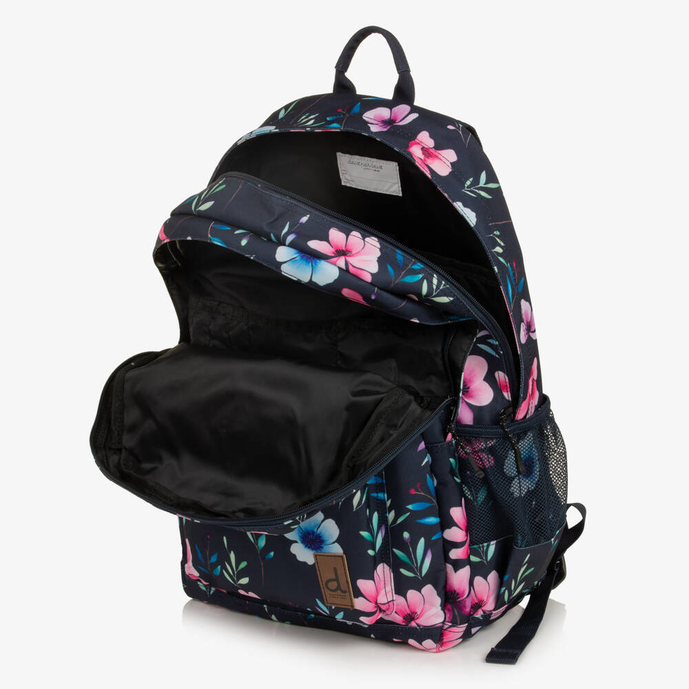 Deux par Deux-Girls Navy Blue Flower Print Backpack (46cm) | Childrensalon