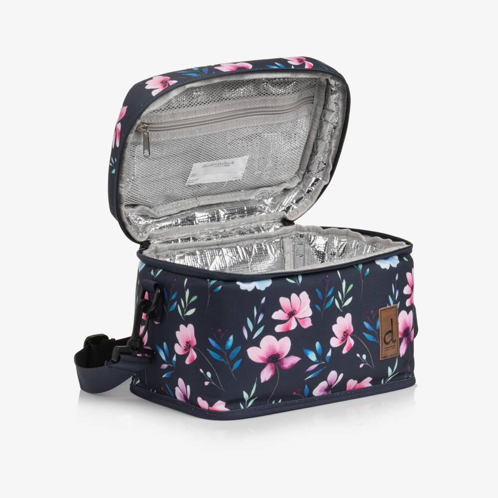 Deux par Deux-Girls Navy Blue Flower Print Lunch Bag (25cm) | Childrensalon