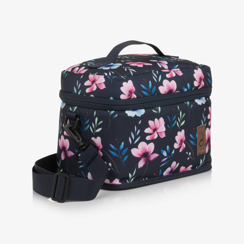Deux par Deux-Girls Navy Blue Flower Print Lunch Bag (25cm) | Childrensalon