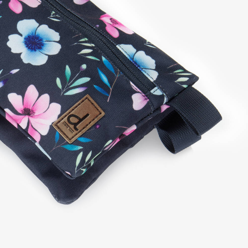Deux par Deux-Girls Navy Blue Flower Print Pencil Case (23cm) | Childrensalon