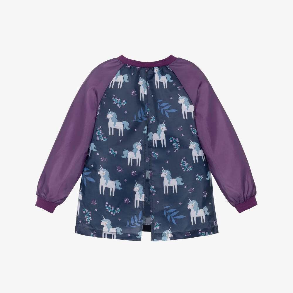 Deux par Deux-Girls Navy Blue & Purple Unicorn Print Craft Apron | Childrensalon