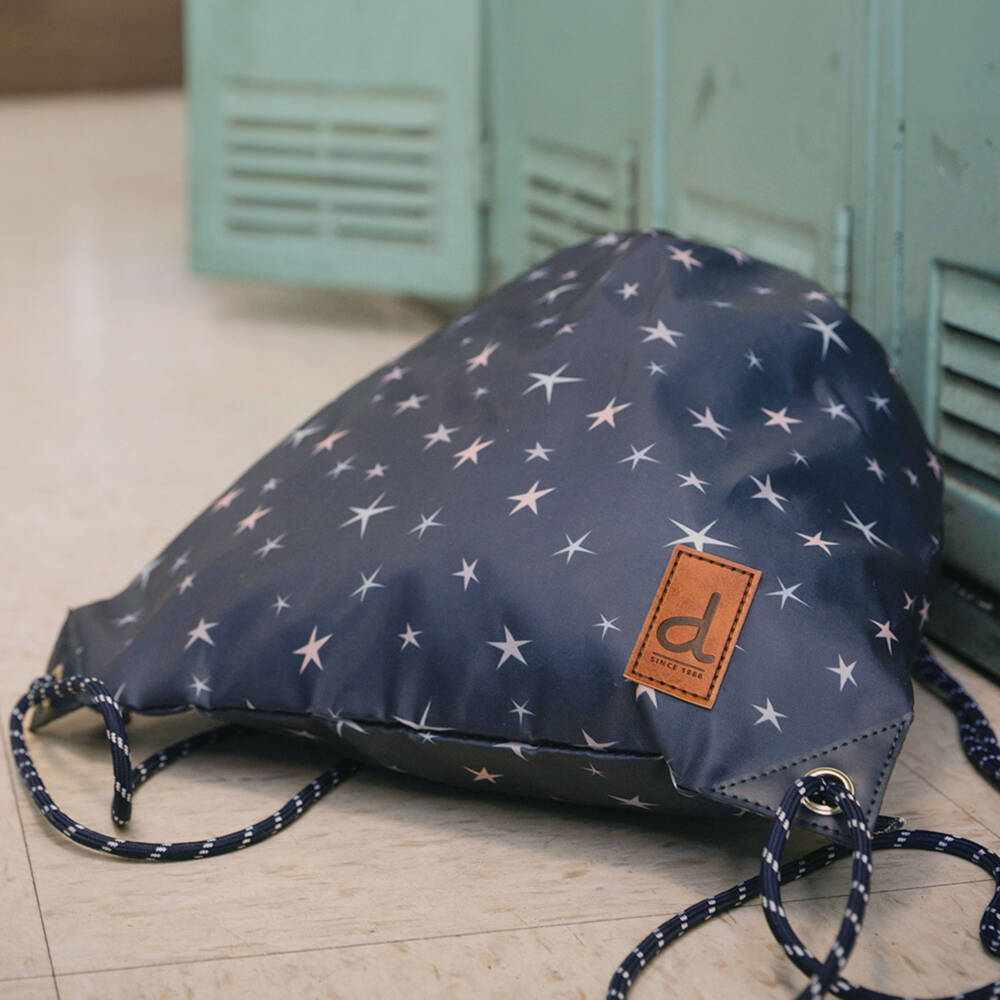 Deux par Deux-Girls Navy Blue Star Print Drawstring Backpack (39cm) | Childrensalon