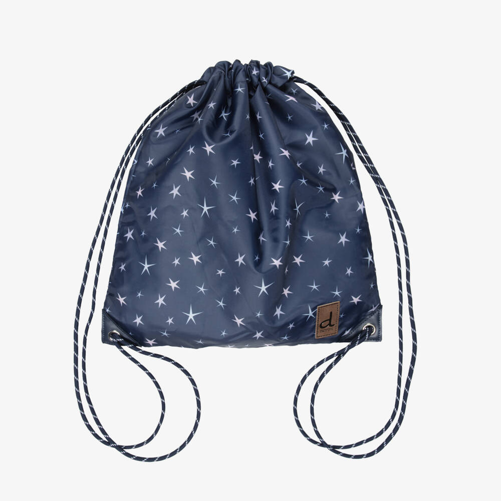 Deux par Deux-Girls Navy Blue Star Print Drawstring Backpack (39cm) | Childrensalon