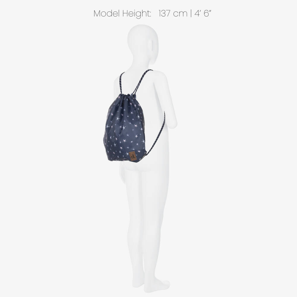 Deux par Deux-Girls Navy Blue Star Print Drawstring Backpack (39cm) | Childrensalon